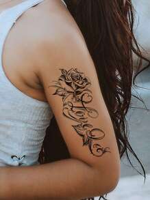 1 Tấm Họa Tiết Hoa Miếng Dán Hình Xăm Câu Mẫu Tạm Thời Hình Xăm Dán Cho Trang Trí Tiệc & Lễ Hội - Đen và trắng - Xem 1