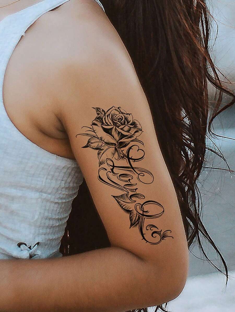 1 Tấm Họa Tiết Hoa Miếng Dán Hình Xăm Câu Mẫu Tạm Thời Hình Xăm Dán Cho Trang Trí Tiệc & Lễ Hội - Đen và trắng - Xem 1