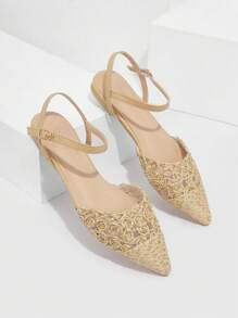 Straw Braid Detail Ankle Strap Flats - Apricot - View 4