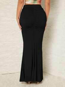 SHEIN SXY Solid Ruched Mermaid Hem Skirt - Black - View 2