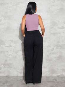 SHEIN SXY Áo khoác và áo lót dành cho xe tăng nữ Bất đối xứng màu trơn Giải trí - Màu Lilac Tím - Xem 2