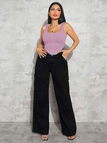 SHEIN SXY Áo khoác và áo lót dành cho xe tăng nữ Bất đối xứng màu trơn Giải trí - Màu Lilac Tím - Xem 3