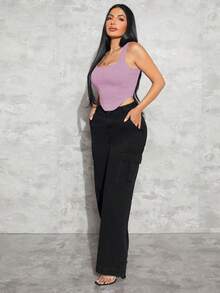 SHEIN SXY Áo khoác và áo lót dành cho xe tăng nữ Bất đối xứng màu trơn Giải trí - Màu Lilac Tím - Xem 4