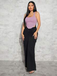 SHEIN SXY Áo khoác và áo lót dành cho xe tăng nữ Bất đối xứng màu trơn Giải trí - Màu Lilac Tím - Xem 5