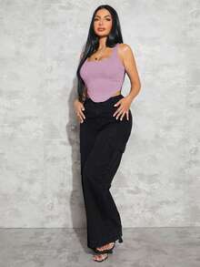 SHEIN SXY Áo khoác và áo lót dành cho xe tăng nữ Bất đối xứng màu trơn Giải trí - Màu Lilac Tím - Xem 6