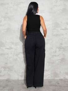 SHEIN SXY Solid Asymmetrical Hem Tank Top - Black - View 2