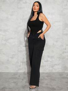 SHEIN SXY Solid Asymmetrical Hem Tank Top - Black - View 4