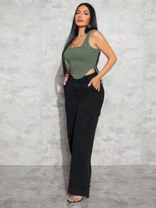 SHEIN SXY Top tank unicolor bajo asimétrico - Verde militar - Ver 3