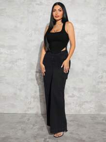 SHEIN SXY Solid Asymmetrical Hem Tank Top - Black - View 5