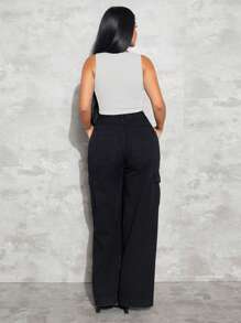 SHEIN SXY 素色不對稱下擺背心上衣 - 白色 - 查看 2