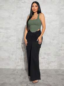 SHEIN SXY Top tank unicolor bajo asimétrico - Verde militar - Ver 5