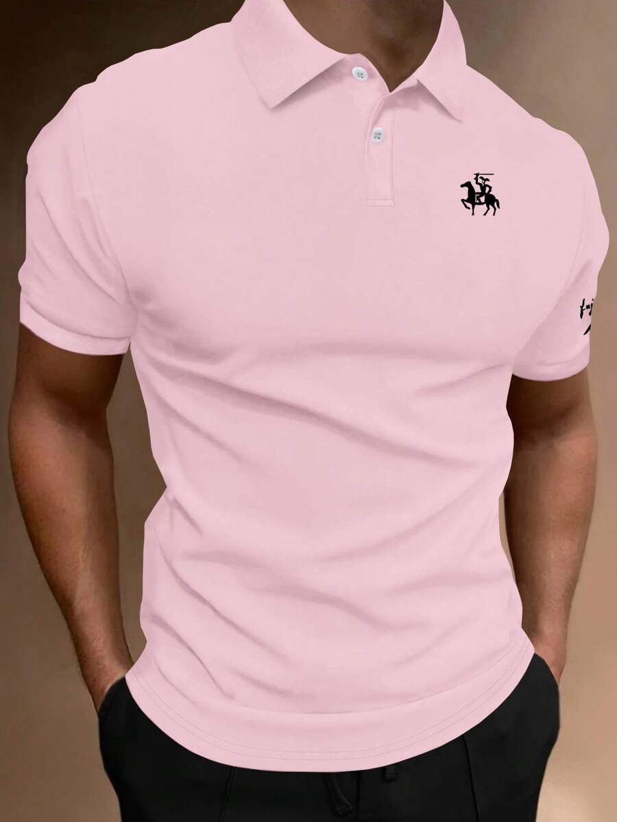 Manfinity Homme Men Figure Graphic Polo Shirt - Pink - View 1