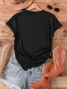 SHEIN LUNE 標語圖案T恤 - 黑色 - 查看 2