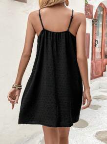 SHEIN LUNE Swiss Dot Contrast Guipure Lace Cami Dress - Black - View 2