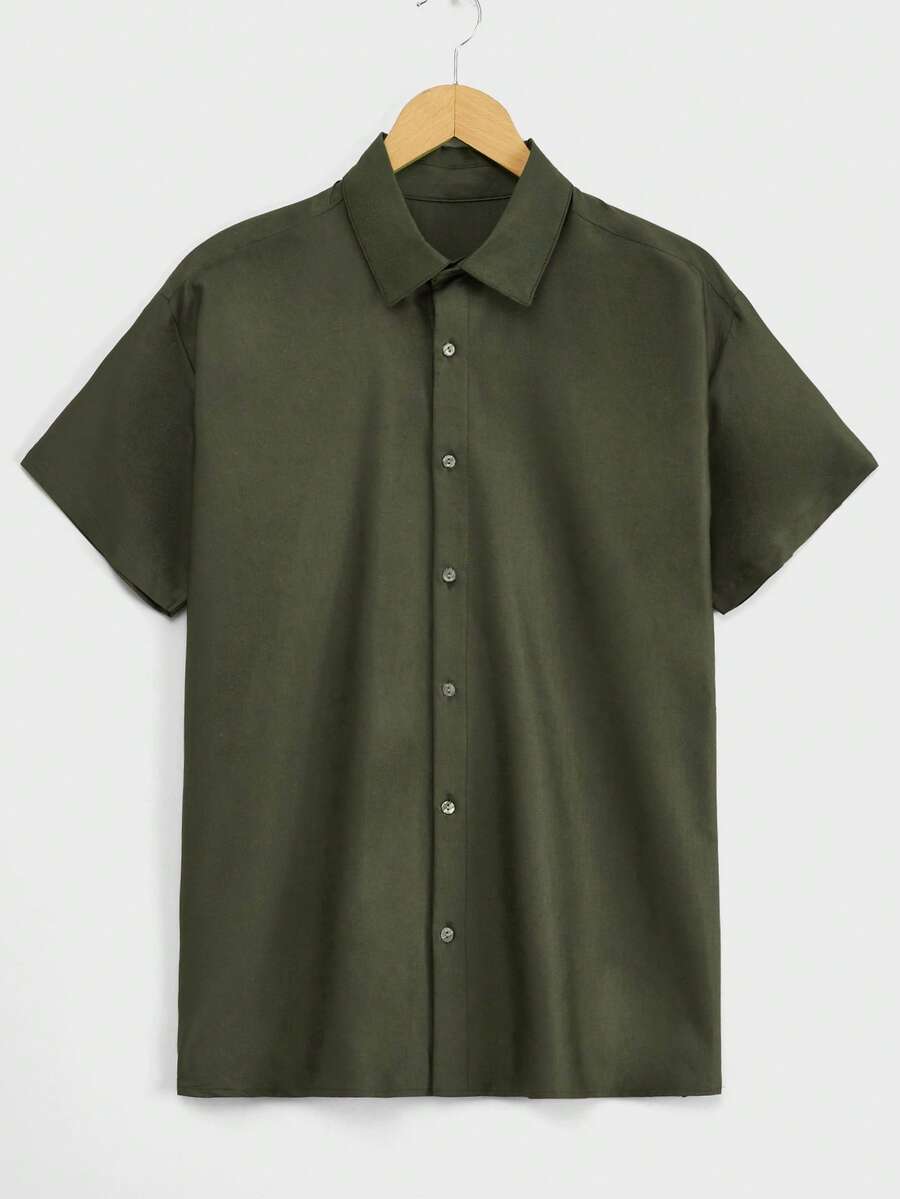 RueChic Men Solid Button Up Shirt - Green - View 1