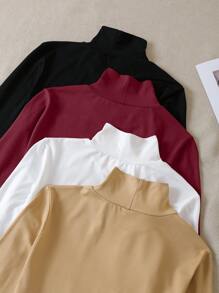 SHEIN Essnce 4pcs Solid Mock Neck Tee - Multicolor - View 4