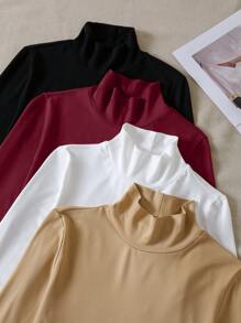 SHEIN Essnce 4pcs Solid Mock Neck Tee - Multicolor - View 6