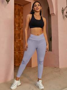Quần legging eo V eo co giãn chạy bộ Yoga - Màu tím hoa cà - Xem 5