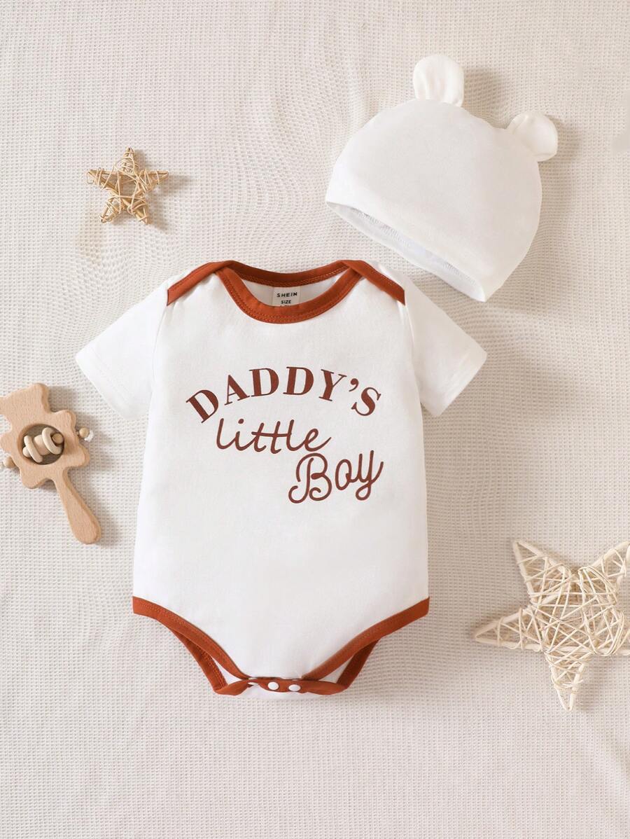 Baby Boy Letter Graphic Contrast Binding Bodysuit - White - View 1