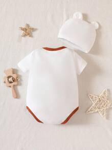 Baby Boy Letter Graphic Contrast Binding Bodysuit - White - View 2