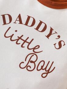 Baby Boy Letter Graphic Contrast Binding Bodysuit - White - View 4