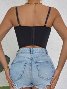 Zolique Floral Embroidery Mesh Cami Top - Black - View 2