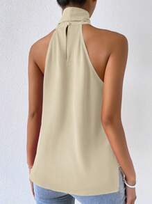 SHEIN Privé Solid Tie Neck Halter Blouse - Apricot - View 2