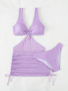 Swim SXY Bộ Bikini Nữ Cắt ra Nhẫn màu trơn - Màu tím - Xem 3