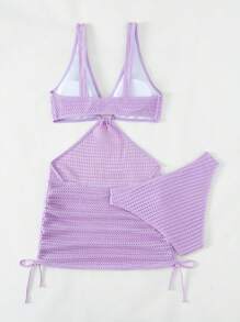 Swim SXY Bộ Bikini Nữ Cắt ra Nhẫn màu trơn - Màu tím - Xem 4