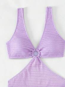 Swim SXY Bộ Bikini Nữ Cắt ra Nhẫn màu trơn - Màu tím - Xem 5