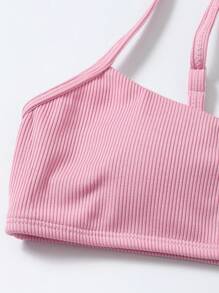 Swim Basics Summer Beach Solid Tie Side Bikini Set - Pink - View 4