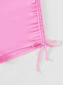 Drawstring Side Bikini Bottom, For Summer Beach Vacation - Pink - View 5