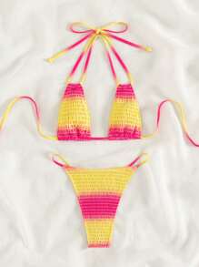 漸層打褶掛脖三角杯比基尼泳裝 - 彩色 - 查看 3