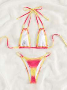 漸層打褶掛脖三角杯比基尼泳裝 - 彩色 - 查看 4