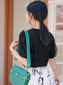 DAZY Puff Sleeve Button Front Cardigan - Black - View 3