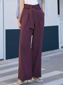 DAZY Solid Belted Wide Leg Trousers - Violet Purple - View 1