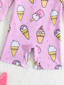 寶寶女孩冰淇淋印花後拉鍊一件式泳衣 - 粉色 - 查看 4