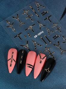 簡約時尚美甲貼紙，2入組黑色線條藝術DIY 5D浮雕美甲貼紙裝飾指甲 - 黑色 - 查看 10