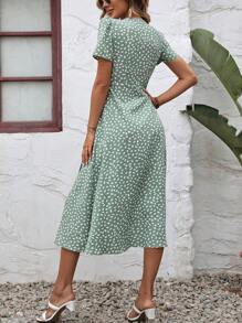 SHEIN VCAY 滿版印花側打結圍裹式連衣裙 - 薄荷綠 - 查看 2