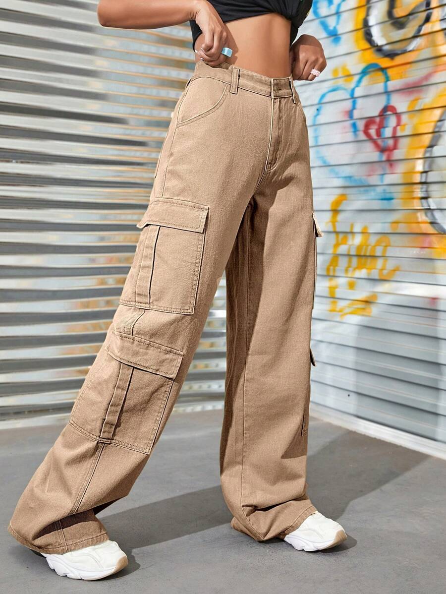 側翻蓋口袋工裝牛仔褲