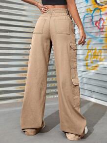 側翻蓋口袋工裝牛仔褲