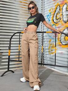 側翻蓋口袋工裝牛仔褲