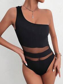 性感網拼接 挖空純色女士連體衣