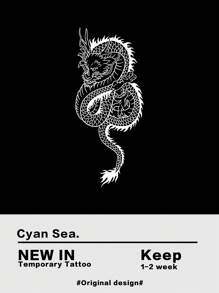 1sheet Dragon Pattern Tattoo Sticker - Black - View 2