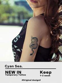 1sheet Dragon Pattern Tattoo Sticker - Black - View 1