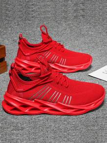 男士字母圖案前繫帶跑步鞋,運動鞋 - 紅色 - 查看 1