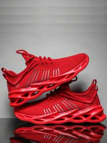 男士字母圖案前繫帶跑步鞋,運動鞋 - 紅色 - 查看 2