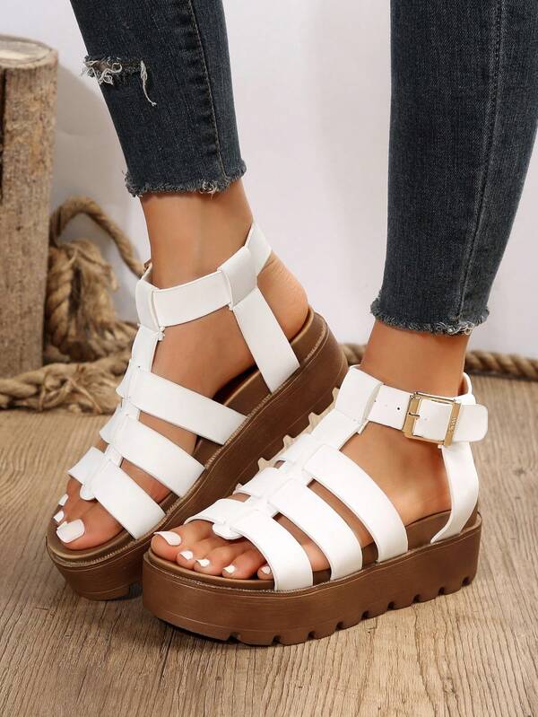 Frauen Schnalle Dekor, Plateau, Sandalen , Urlaub Sommer Gladiator Sandalen