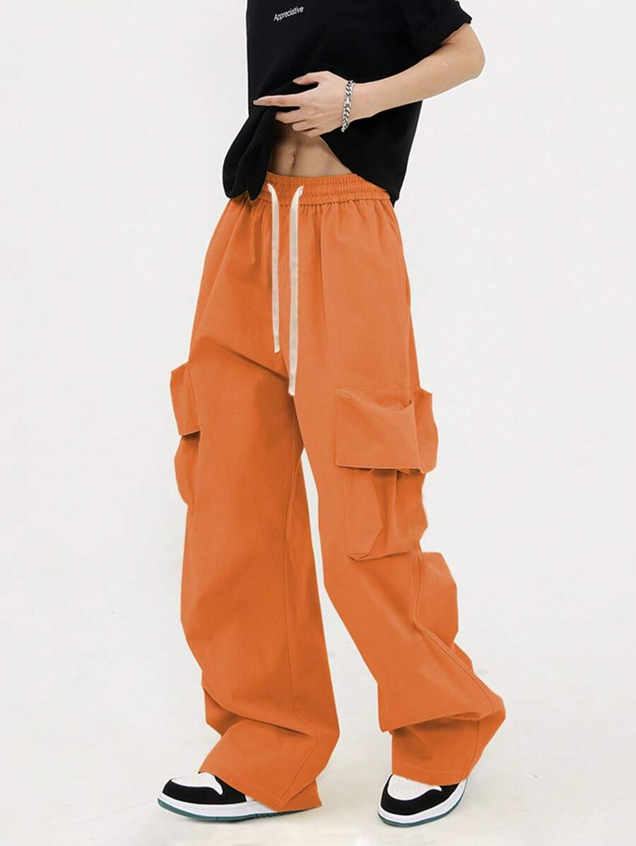 Manfinity EMRG Men Flap Pocket Side Drawstring Waist Cargo Pants - Orange - View 1