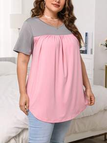SHEIN Unity Plus Two Tone Fold Pleated Detail Tee